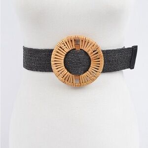 2A. Handmade Bamboo Buckle Stretch Straw Belt